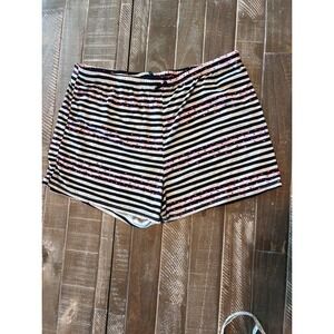 Cynthia Rowley XL Lounge‎ Shorts Black White Pink Heart Striped Sleepwear